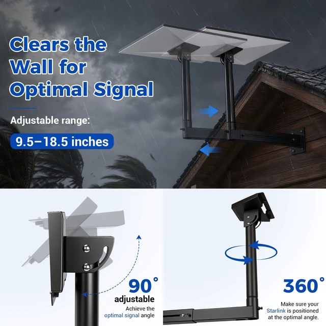 Alt view image 3 of 6 - Starlink Mount for Standard 4/4X/Gen 3, 360° Adjustable Telescoping Mount Starlink Gen 3/V3 Wall/Roof Mounting Kit, Weatherproof Rust-Resistant,Easy to Install, for Concrete/Wood Walls