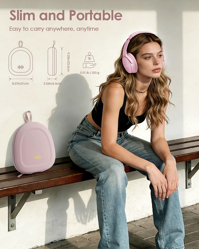 Alt view image 5 of 7 - Headphone Hard Case Replacement for Bose QuietComfort Ultra QC45 QC35 QC25 QC15 QCSE Over-Ear Headphones, Super-Slim Upgrade PU Universal Portable Travel Organizer Bag (Pink)