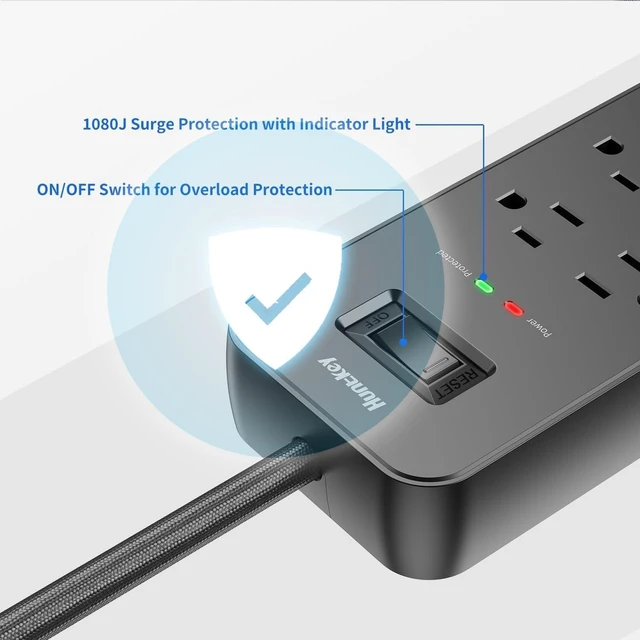Alt view image 5 of 7 - Power Strip Surge Protector, 4 Feet Extension Cord, 1080 Joules Surge Protection, Multiple Protection 6 Outlet Strip, 14 AWG Cord, 15A/1875W, ETL Listed, 2 Packs