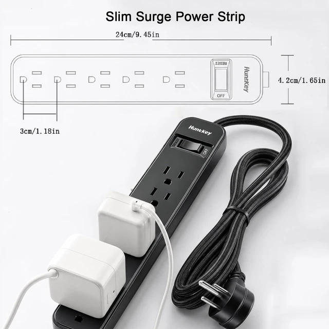Alt view image 7 of 7 - Power Strip Surge Protector, 4 Feet Extension Cord, 1080 Joules Surge Protection, Multiple Protection 6 Outlet Strip, 14 AWG Cord, 15A/1875W, ETL Listed, 2 Packs