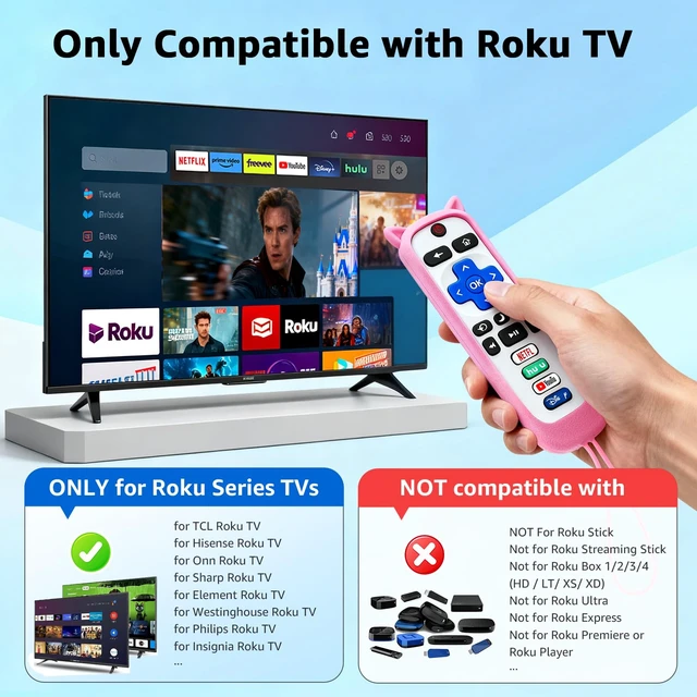 Alt view image 2 of 7 - (Packs of 2) Replacement Remote Only for Roku TV with Silicone Remote Cover Compatible with All TCL Roku, for Hisense Roku, for Onn Roku, for Sharp, for Philips Roku (Not for Roku Stick, Box,Speaker)