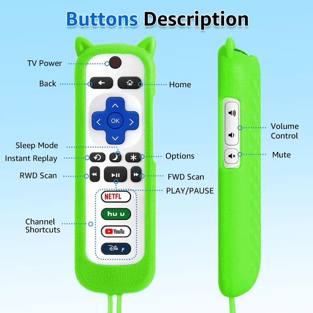Alt view image 7 of 7 - (Packs of 2) Replacement Remote Only for Roku TV with Silicone Remote Cover Compatible with All TCL Roku, for Hisense Roku, for Onn Roku, for Sharp, for Philips Roku (Not for Roku Stick, Box,Speaker)