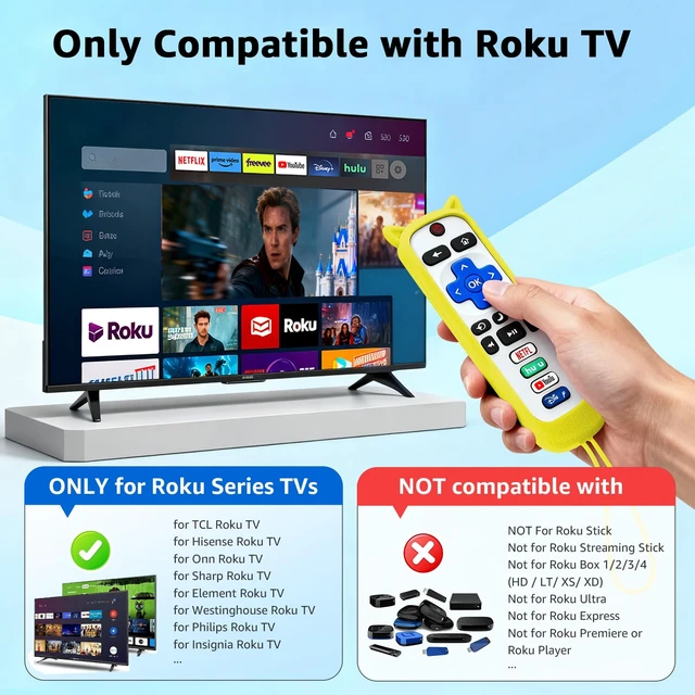 Alt view image 2 of 7 - (Packs of 2) Replacement Remote Only for Roku TV with Silicone Remote Cover Compatible with All TCL Roku, for Hisense Roku, for Onn Roku, for Sharp, for Philips Roku (Not for Roku Stick, Box,Speaker)