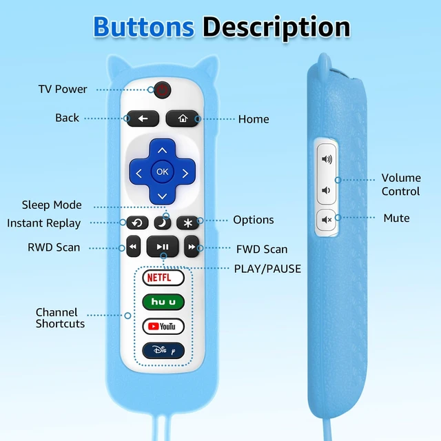 Alt view image 7 of 7 - (Packs of 2) Replacement Remote Only for Roku TV with Silicone Remote Cover Compatible with All TCL Roku, for Hisense Roku, for Onn Roku, for Sharp, for Philips Roku (Not for Roku Stick, Box,Speaker)