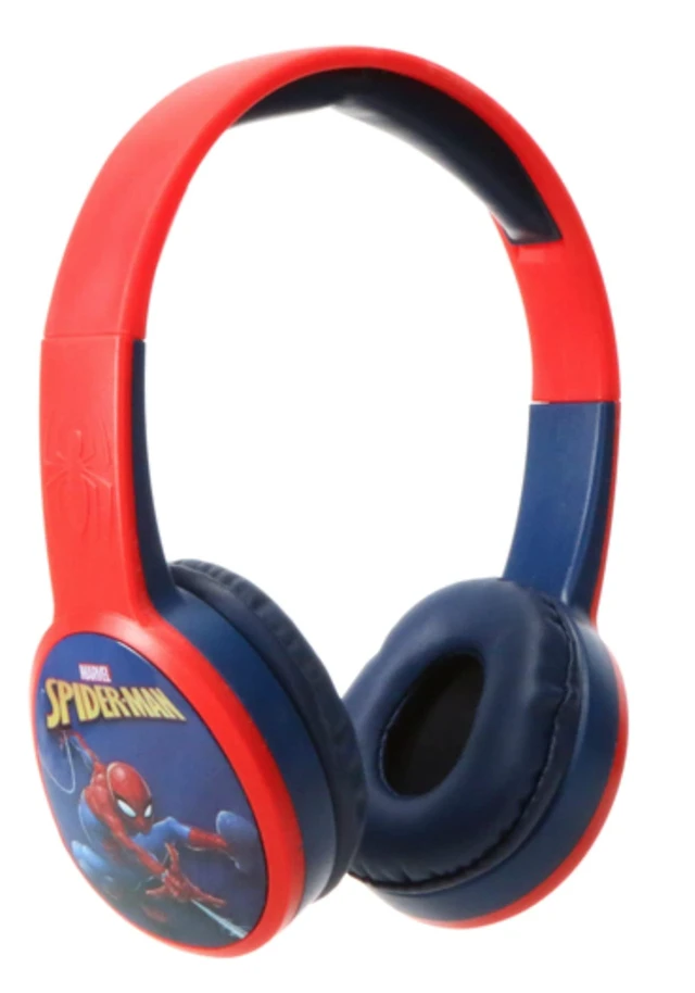 Alt view image 2 of 5 - Spider Man Bluetooth Kid Safe Headphones Over The Ear Padded Cushions Flying on a Web Design