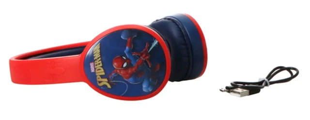 Alt view image 3 of 5 - Spider Man Bluetooth Kid Safe Headphones Over The Ear Padded Cushions Flying on a Web Design