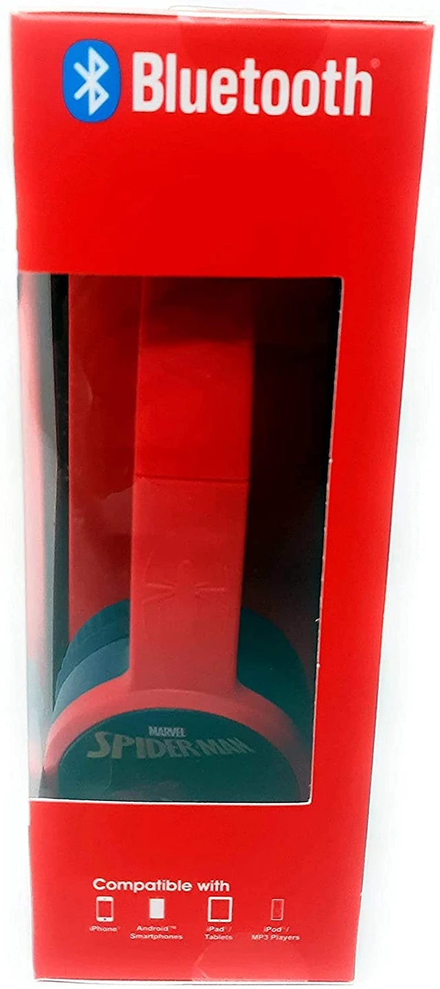 Alt view image 5 of 5 - Spider Man Bluetooth Kid Safe Headphones Over The Ear Padded Cushions Flying on a Web Design