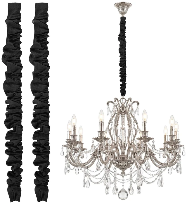 Main image of 2 Pack 6 ft Black Fabric Cord Covers for Chandelier Chains, Hook and Loop Low-profile Dark Appearance; 5.12 in Coverage Width; Cut-to-fit Fabric; Organizes Wiring for Modern and Industrial Rooms