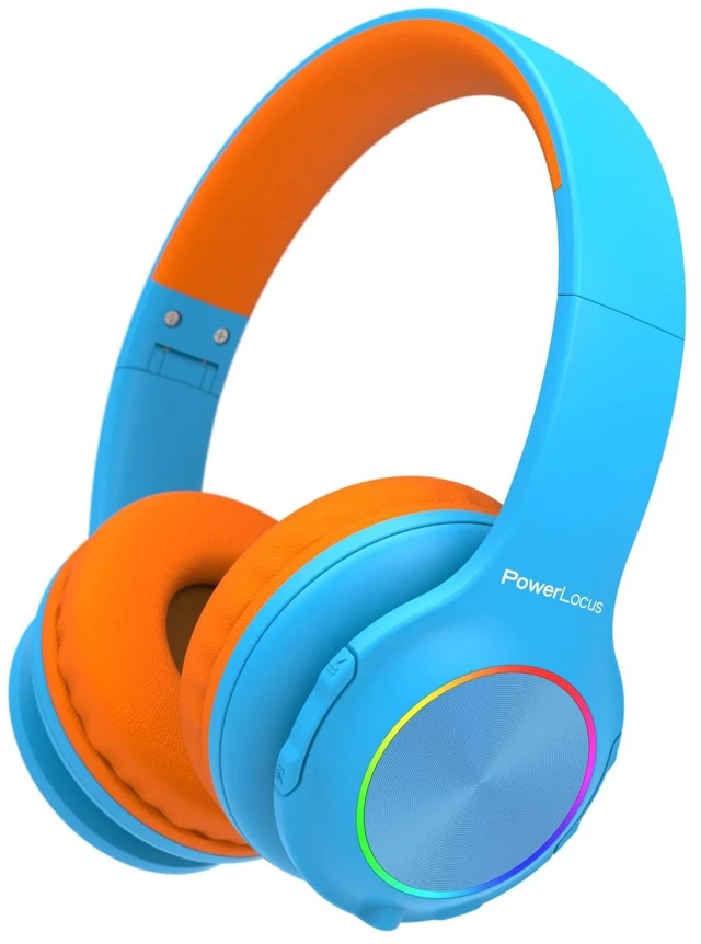 Main image of Kids Bluetooth Headphones, LED Lights, with Fabric Carry Case Over Ear Kids Wireless Headphones, 74/85/94dB Safe Volume, Micro SD, Wired Mode, HD Stereo, Built-in Mic for Travel/Tablet/PC