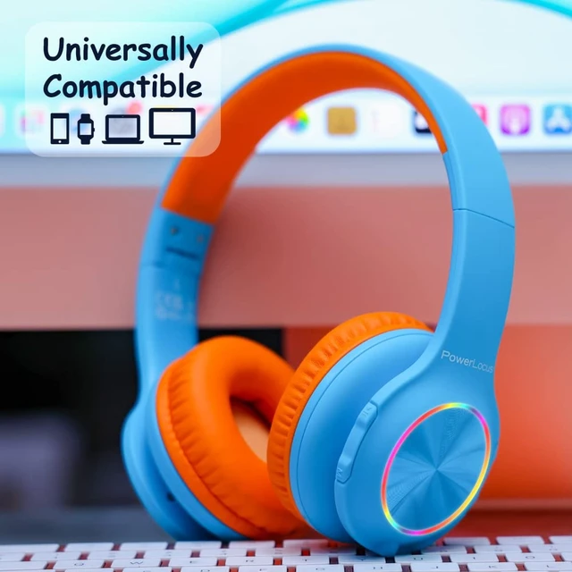 Alt view image 2 of 7 - Kids Bluetooth Headphones, LED Lights, with Fabric Carry Case Over Ear Kids Wireless Headphones, 74/85/94dB Safe Volume, Micro SD, Wired Mode, HD Stereo, Built-in Mic for Travel/Tablet/PC