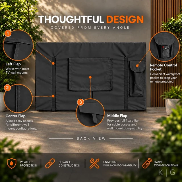 Alt view image 7 of 7 - Outdoor TV Cover - Heavy Duty, Water Resistant - 40-42 Inch TV Heavy-duty polyester, water-resistant PVC coating, built-in remote pocket, rear flaps fit most wall mounts and stands