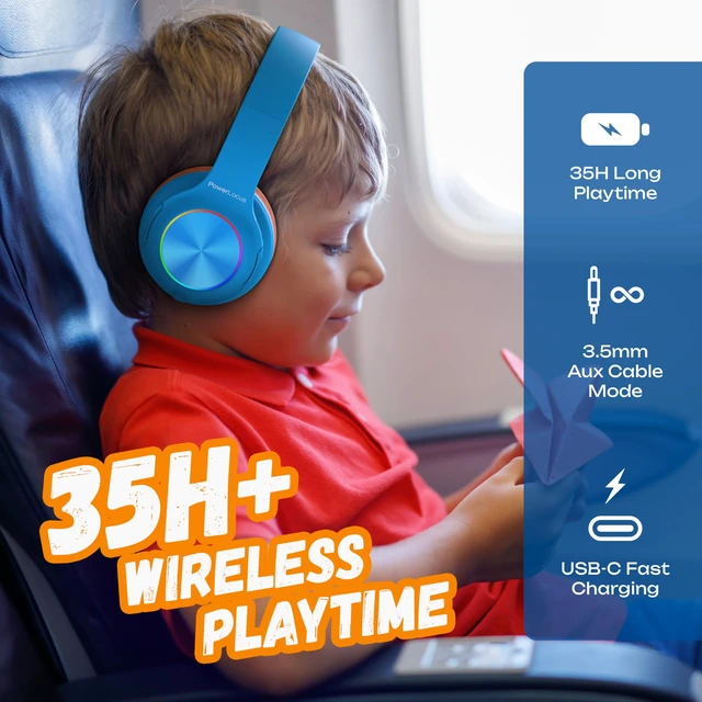 Alt view image 3 of 7 - Kids Bluetooth Headphones, LED Lights, with Fabric Carry Case Over Ear Kids Wireless Headphones, 74/85/94dB Safe Volume, Micro SD, Wired Mode, HD Stereo, Built-in Mic for Travel/Tablet/PC