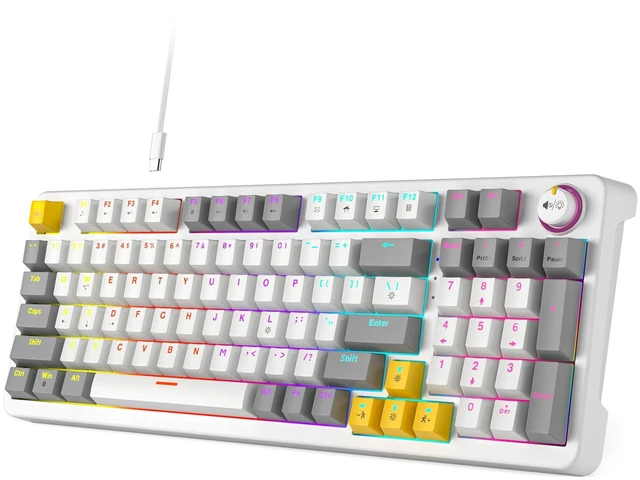 Main image of AK96 Red Switch Gaming Smart Mechanical Keyboard 96 Keys, White Compact 96% Layout,Hot-Swappable,LED Colorful Backlit,Clicky Creamy Sounding,USB Wired with Volume Knob,For PC,Mac,Windows