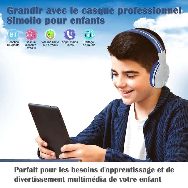 Alt view image 4 of 7 - Kids Bluetooth Headphones Boys with Microphone, 75dB/85dB/94dB Volume Limited Kids Headphones Wireless, Adjustable Foldable Over-Ear Headset for Children School Travel Tablet Airplane Grey