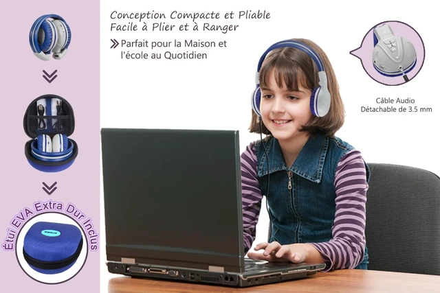 Alt view image 5 of 7 - Kids Bluetooth Headphones Boys with Microphone, 75dB/85dB/94dB Volume Limited Kids Headphones Wireless, Adjustable Foldable Over-Ear Headset for Children School Travel Tablet Airplane Grey