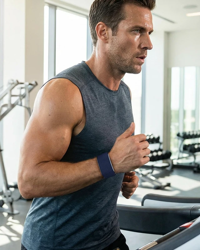 Alt view image 6 of 7 - Stretchy Nylon Sport Loop Compatible with Amazfit Helio Strap, Adjustable Elastic Fitness Tracker Wristband with Pre-Installed 22mm Pins (Navy Blue)