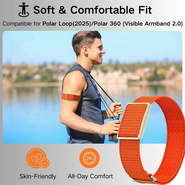 Alt view image 7 of 7 - Bicep Bands Compatible for Polar Loop (2025) / Visible Armband 2.0 Straps Nylon Hook & Loop Weave Breathable Replacement Sport Arm/Ankle Wristbands with Buckle-No Tracker