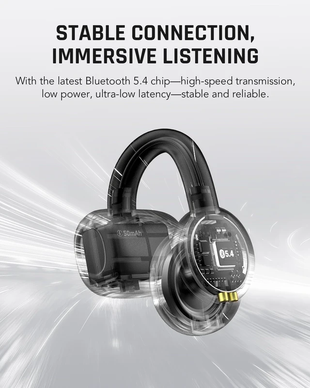 Alt view image 4 of 7 - Clip-On Earbuds, Open Ear Earbuds, Music and Game Dual Modes, 5g Lightweight & Digital Display Design, DNN Clear Calls, 50H Play Time, Comfort Fit for Sports, Running, Workout