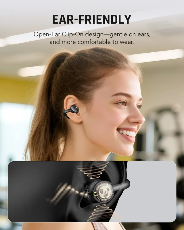 Alt view image 2 of 7 - Clip-On Earbuds, Open Ear Earbuds, Music and Game Dual Modes, 5g Lightweight & Digital Display Design, DNN Clear Calls, 50H Play Time, Comfort Fit for Sports, Running, Workout