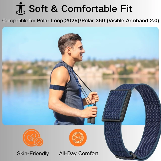 Alt view image 7 of 7 - Bicep Bands Compatible for Polar Loop (2025) / Visible Armband 2.0 Straps Nylon Hook & Loop Weave Breathable Replacement Sport Arm/Ankle Wristbands with Buckle-No Tracker
