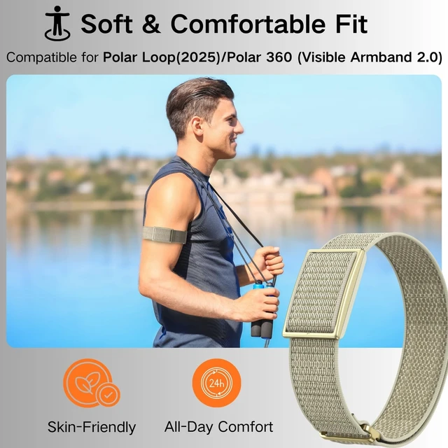 Alt view image 7 of 7 - Bicep Bands Compatible for Polar Loop (2025) / Visible Armband 2.0 Straps Nylon Hook & Loop Weave Breathable Replacement Sport Arm/Ankle Wristbands with Buckle-No Tracker