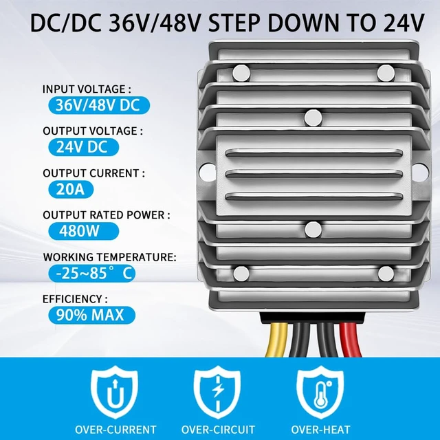 Alt view image 5 of 7 - DC 36V/48V Step Down to 24V 20A 480W, DC 36V 48V Buck to 24V Voltage Regulator, IP67 Waterproof Power Supply Module Buck Transformer for Golf Cart Forklifts Car Truck Boat Vehicle