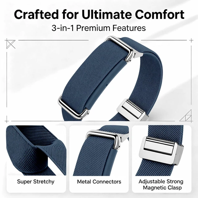 Alt view image 2 of 7 - Magnetic Sport Nylon Band Compatible with Google Fitbit Air Active Band Magnetic Clasp Soft Stretchy Nylon Band for Women MenAdjustable Breathable Wristband Ultra-thin & Lightweight Replacement