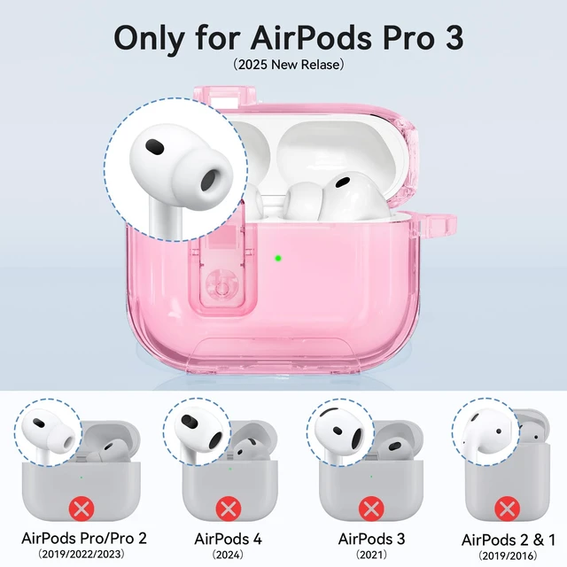 Alt view image 2 of 7 - for AirPods Pro 3 Case Clear 2025 with Secure Lock, Clear Pink Soft TPU Transparent Case Cover for Apple AirPods Pro 3rd Generation with Phone Stand & Cleaning Kit & Keychain for Women Men