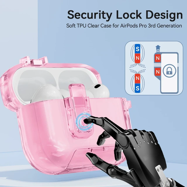 Alt view image 3 of 7 - for AirPods Pro 3 Case Clear 2025 with Secure Lock, Clear Pink Soft TPU Transparent Case Cover for Apple AirPods Pro 3rd Generation with Phone Stand & Cleaning Kit & Keychain for Women Men