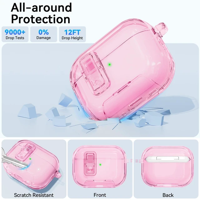 Alt view image 5 of 7 - for AirPods Pro 3 Case Clear 2025 with Secure Lock, Clear Pink Soft TPU Transparent Case Cover for Apple AirPods Pro 3rd Generation with Phone Stand & Cleaning Kit & Keychain for Women Men