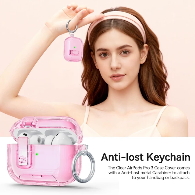 Alt view image 7 of 7 - for AirPods Pro 3 Case Clear 2025 with Secure Lock, Clear Pink Soft TPU Transparent Case Cover for Apple AirPods Pro 3rd Generation with Phone Stand & Cleaning Kit & Keychain for Women Men