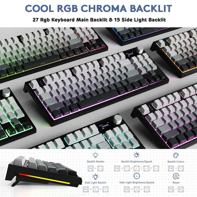 Alt view image 6 of 7 - K86 RGB 75% Wireless Gasket Mechanical Keyboard,3-Mode Bluetooth5.0/2.4G/USB-C Hot Swappable Gaming Keyboard Side Print Keycaps,4000 mAH Battery Knob&Display,Linear Switches-Moonlight