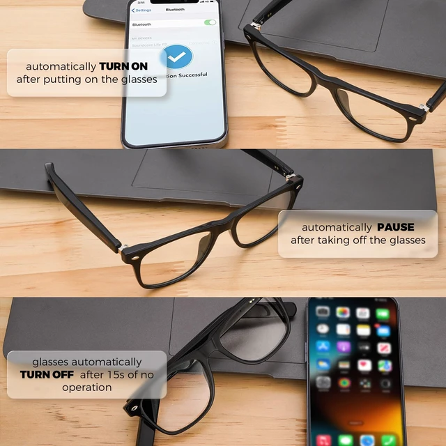 Alt view image 4 of 7 - Smart Glasses for Men, Bluetooth Sunglasses Color-Change Lenses Automatic Power On Off UV Protection Anti-blue Lens Speakers Touch Control for Indoor Outdoor Walking Working