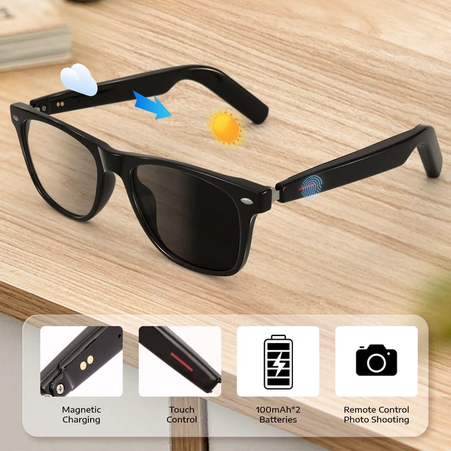 Alt view image 7 of 7 - Smart Glasses for Men, Bluetooth Sunglasses Color-Change Lenses Automatic Power On Off UV Protection Anti-blue Lens Speakers Touch Control for Indoor Outdoor Walking Working