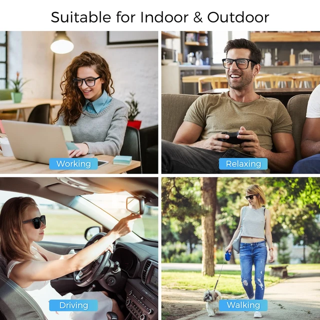 Alt view image 6 of 7 - Smart Glasses for Men, Bluetooth Sunglasses Color-Change Lenses Automatic Power On Off UV Protection Anti-blue Lens Speakers Touch Control for Indoor Outdoor Walking Working