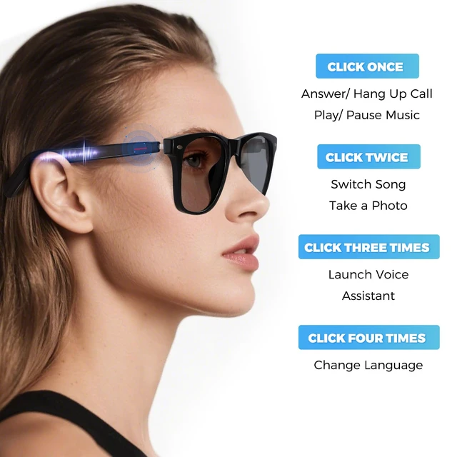 Alt view image 3 of 7 - Smart Glasses for Men, Bluetooth Sunglasses Color-Change Lenses Automatic Power On Off UV Protection Anti-blue Lens Speakers Touch Control for Indoor Outdoor Walking Working