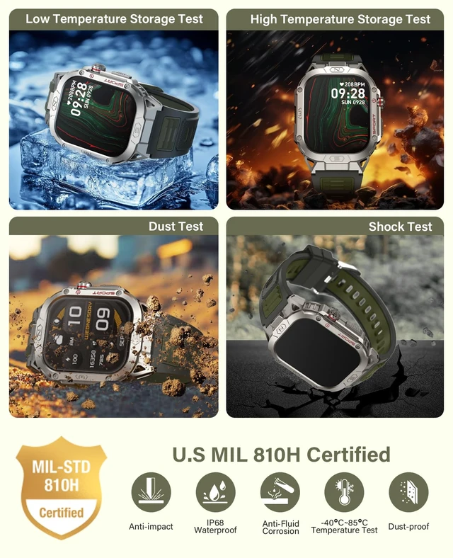 Alt view image 2 of 7 - Smart Watch for Men with LED Flashlight, 2.02" HD Display Rugged Outdoor Sport Smartwatch with Compass/Altimeter/Barometer, Waterproof Fitness Tracker, Heart Rate Sleep Monitor for iOS Android