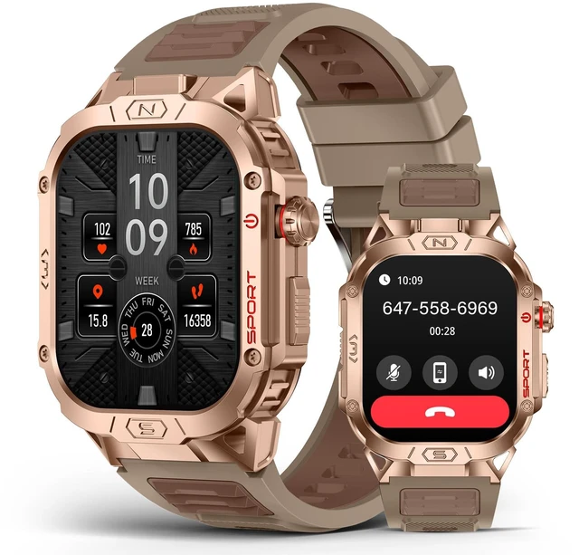 Main image of Military Grade Smart Watches for Men LED flashlight, Blood Pressure/Heart Rate/SpO2/Sleep, 500mAh Large capacity battery, Waterproof Rugged Fitness Tracker Compatible with Android and iOS Phone