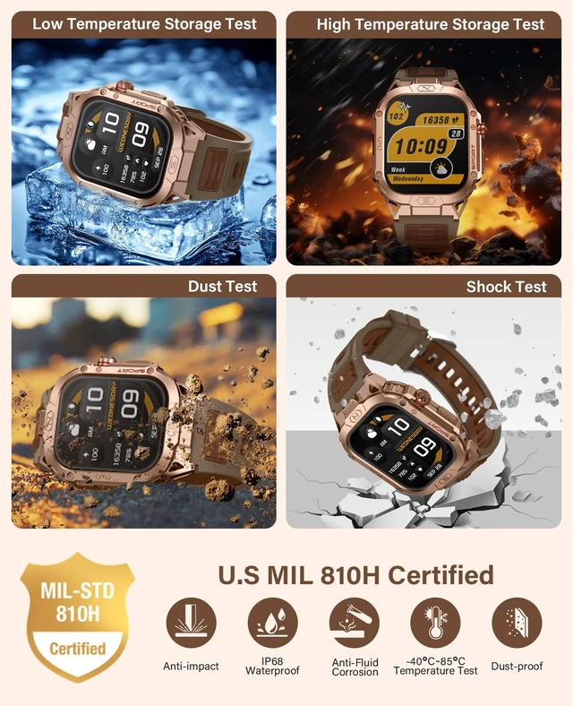 Alt view image 2 of 7 - Military Grade Smart Watches for Men LED flashlight, Blood Pressure/Heart Rate/SpO2/Sleep, 500mAh Large capacity battery, Waterproof Rugged Fitness Tracker Compatible with Android and iOS Phone