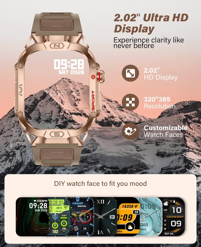 Alt view image 4 of 7 - Military Grade Smart Watches for Men LED flashlight, Blood Pressure/Heart Rate/SpO2/Sleep, 500mAh Large capacity battery, Waterproof Rugged Fitness Tracker Compatible with Android and iOS Phone