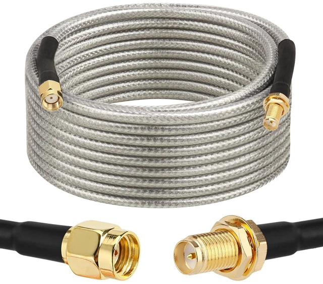 Main image of RP-SMA Male to RP-SMA Female Bulkhead Cable 20FT, RG58 Coaxial Cable with Panel Mount, Gold Plated Connector, Low Loss RF Extension Cable for WiFi Antenna, Router, FPV, SDR