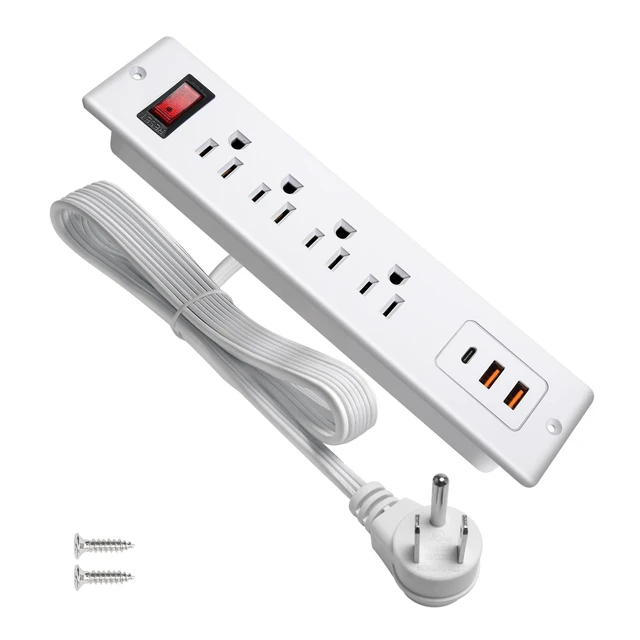 Main image of 20W PD USB C Recessed Power Strip Desktop Power Socket 4 Outlets 3 USB (PD20W&QC18W) Mountable Flat Plug Charging Station for Countertop Cabinet Desk ETL Listed