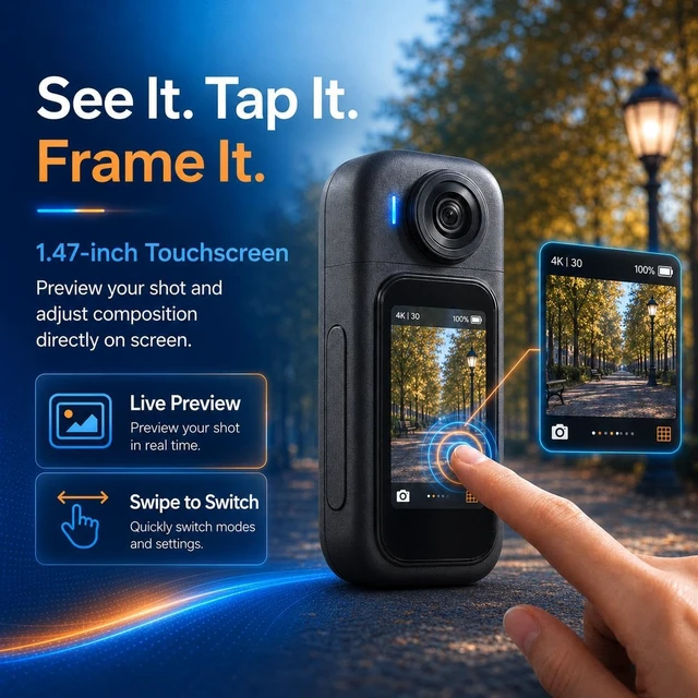 Alt view image 2 of 7 - Mini Camera for Vlogging, 1080P with Touchscreen, 180° Lens, 32GB 2.4GHz WiFi, 44.8g lightweight body, hands-free use, ready-to-use kit for travel, quick vlogs, everyday moments and POV clips