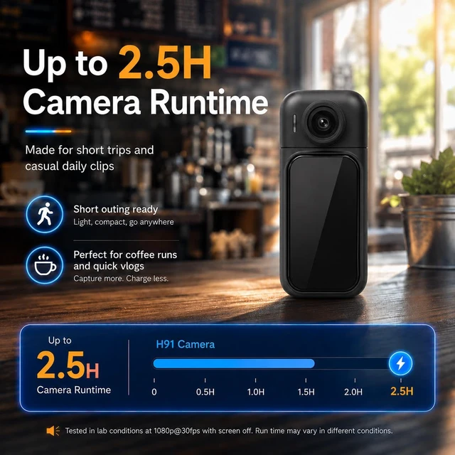 Alt view image 5 of 7 - Mini Camera for Vlogging, 1080P with Touchscreen, 180° Lens, 32GB 2.4GHz WiFi, 44.8g lightweight body, hands-free use, ready-to-use kit for travel, quick vlogs, everyday moments and POV clips