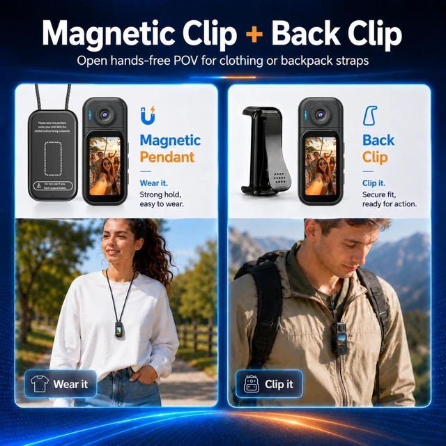 Alt view image 7 of 7 - Mini Camera for Vlogging, 1080P with Touchscreen, 180° Lens, 32GB 2.4GHz WiFi, 44.8g lightweight body, hands-free use, ready-to-use kit for travel, quick vlogs, everyday moments and POV clips