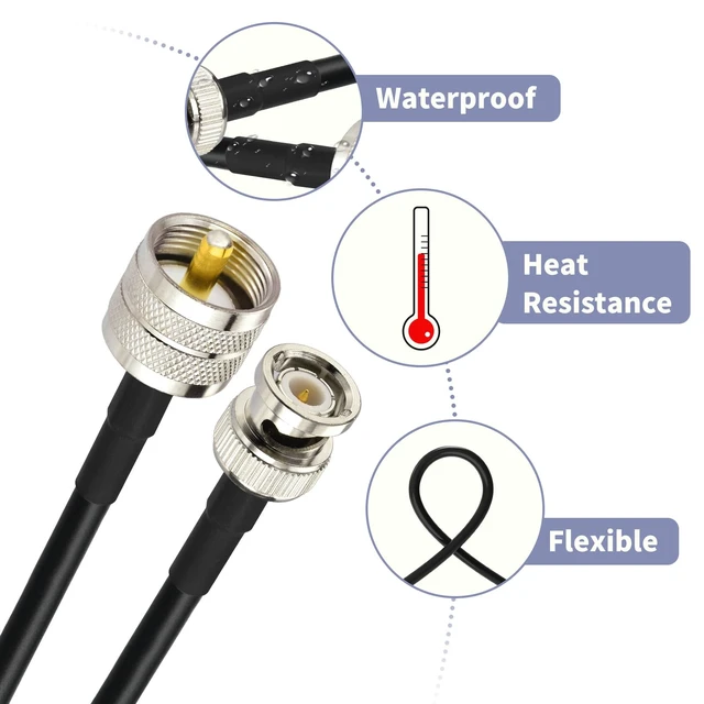 Alt view image 2 of 5 - PL259 to BNC RG58 Coaxial Cable 6ft BNC Male to UHF Male Jumper pl259 to bnc adapter for RF Applications Wireless LAN Devices Ham Radio Scanner Antennas Receivers