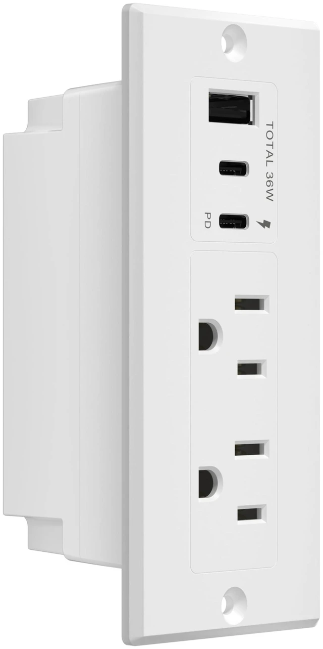 Main image of PD 36W Recessed Outlet Station, USB-A, USB-C, Power Delivery ETL Listed, Matte White, Desktop Power Grommet, Thermoplastic, Tough And Heat Resistant, Easy Installation