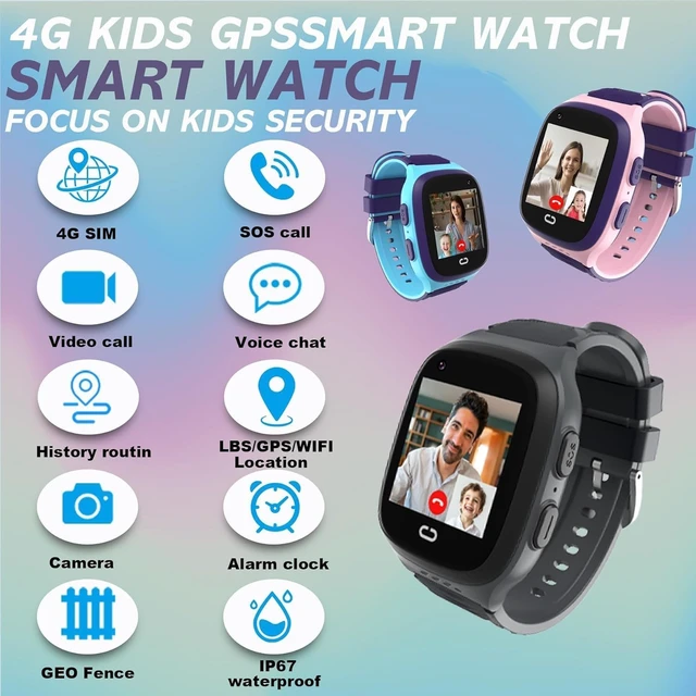 Alt view image 2 of 7 - 4G Kids Smart Watch Boys with GPS Tracker Location Video Call Cell Phone SOS Calling Voice Chat Camera Alarm Clock Touch Screen SmartWatch Gifts for Age 5-12 Kids (Black)