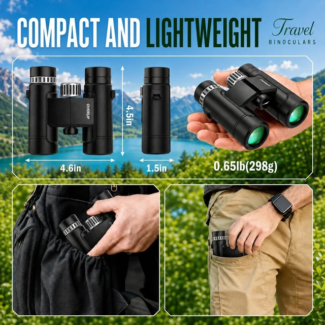 Alt view image 5 of 7 - 10x26 Compact Binoculars for Adults Travel Cruise Ship Birding Waterproof Small High Power Binoculars for Bird Watching Hiking Camping Wildlife Concert Pocket Size BAK4 Prism FMC Optics Lightweight