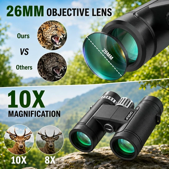 Alt view image 6 of 7 - 10x26 Compact Binoculars for Adults Travel Cruise Ship Birding Waterproof Small High Power Binoculars for Bird Watching Hiking Camping Wildlife Concert Pocket Size BAK4 Prism FMC Optics Lightweight